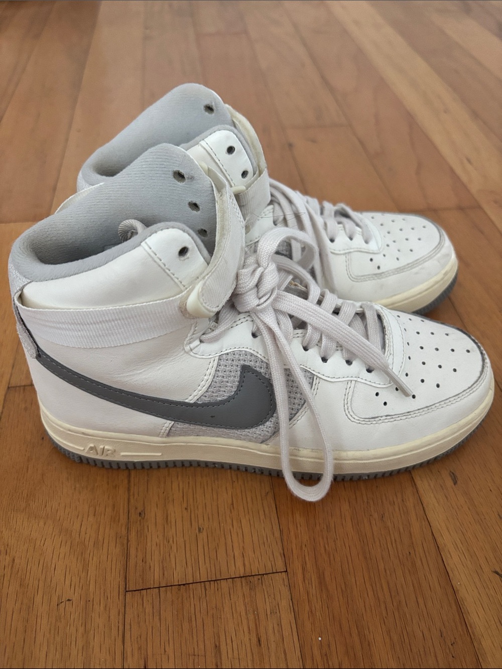Nike Kids White and Gray High-Top Sneakers with Strap